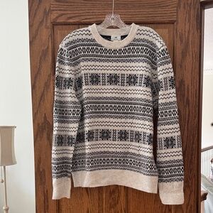 Men's Navy and Cream Patterned Sweater